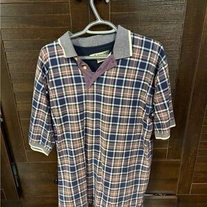 Duck Head Men's Plaid Polo Shirt - Navy and Beige